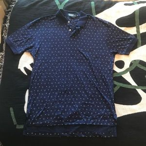 Navy blue patterned polo shirt by Ralph Lauren.